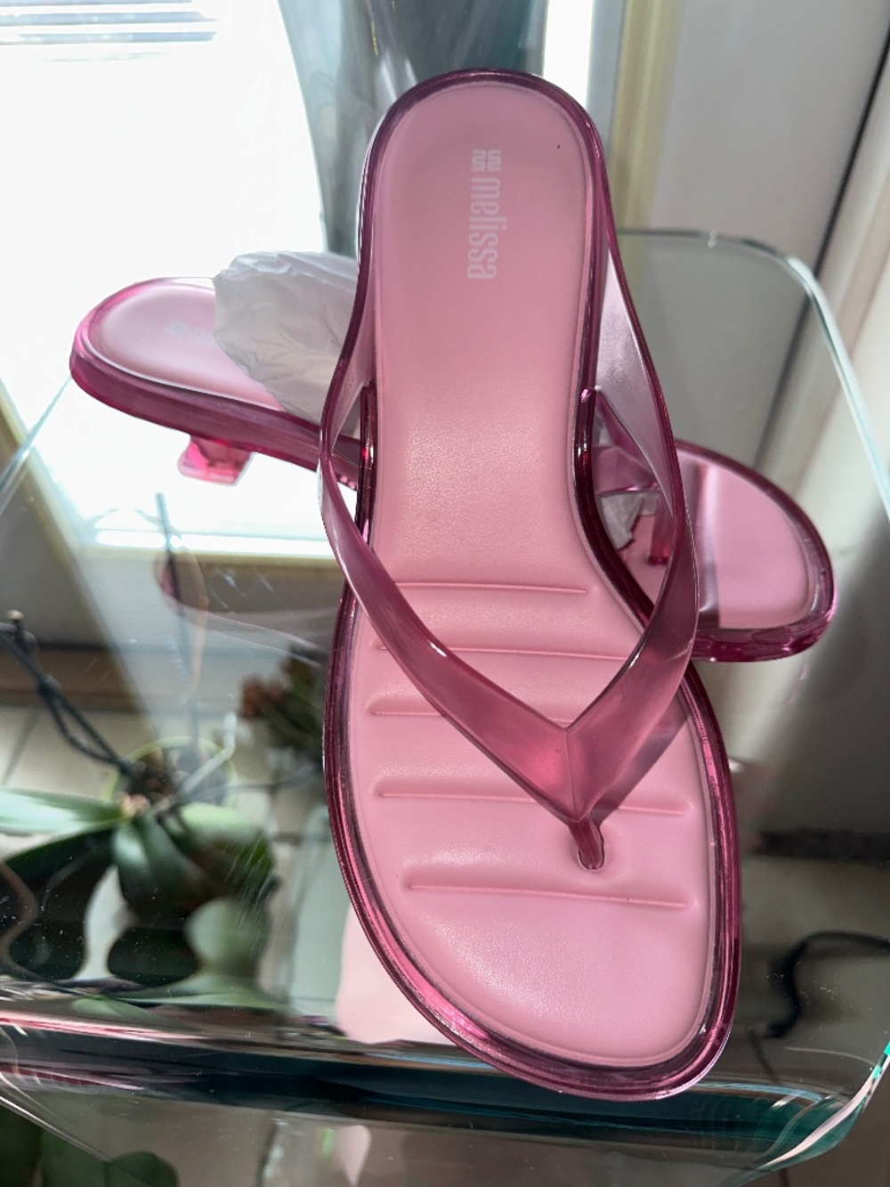 Melissa pink jelly thong kitten heel sandals